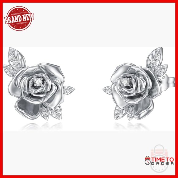Sterling Silver Rose Stud Earrings With Lab-grown Diamonds  Sterling Silver Rose Stud Earrings with Lab Grown Diamond